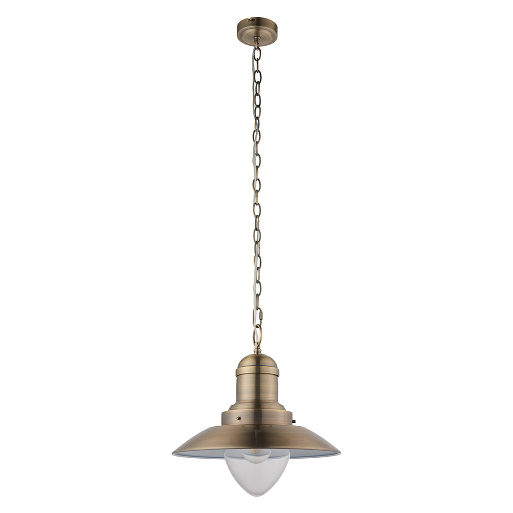 Endon Lighting 94405 Polperro 1Lt Pendant Antique Brass Plate & Gloss White
