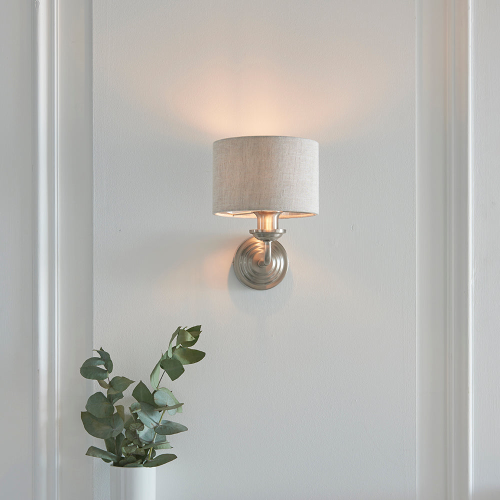 Endon Lighting 94407 Highclere 1Lt Wall Brushed Chrome Plate & Natural Linen