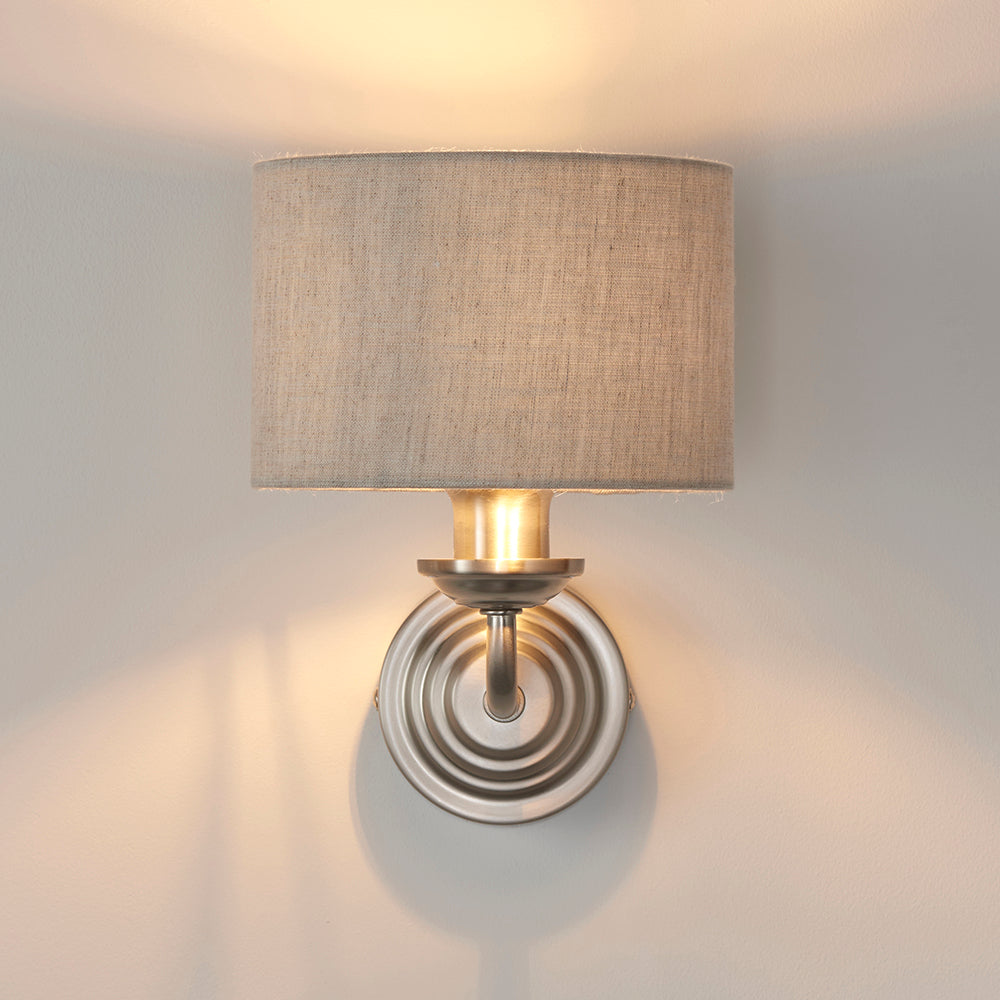 Endon Lighting 94407 Highclere 1Lt Wall Brushed Chrome Plate & Natural Linen