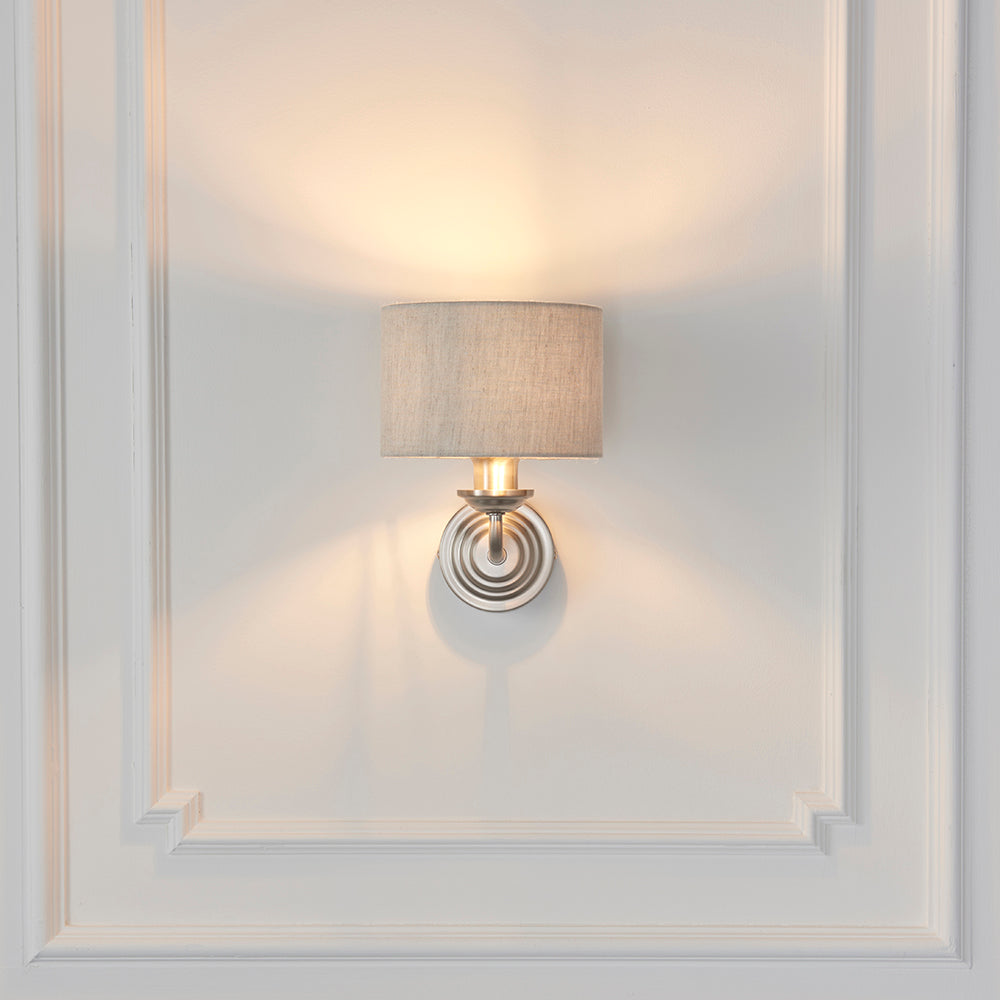 Endon Lighting 94407 Highclere 1Lt Wall Brushed Chrome Plate & Natural Linen