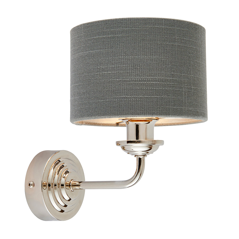 Endon Lighting 94408 Highclere 1Lt Wall Bright Nickel Plate & Charcoal Fabric