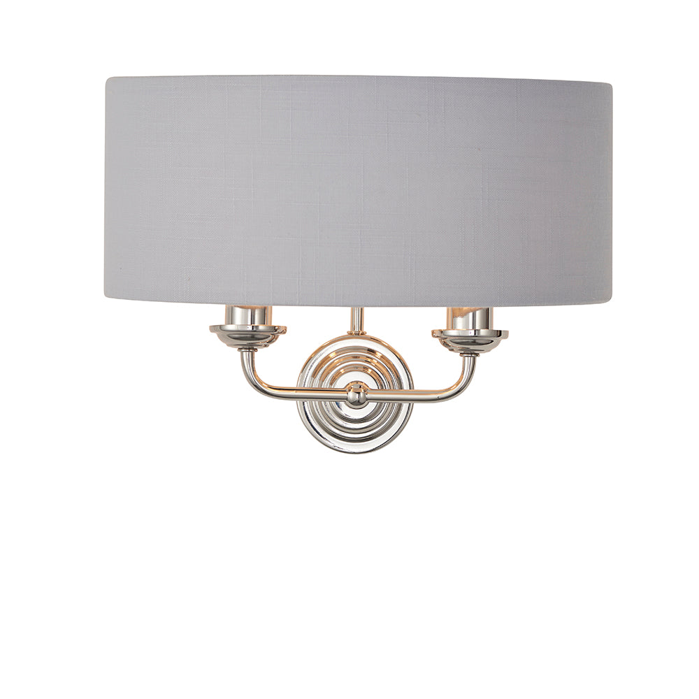 Endon Lighting 94409 Highclere 2Lt Wall Bright Nickel Plate & Silver Fabric