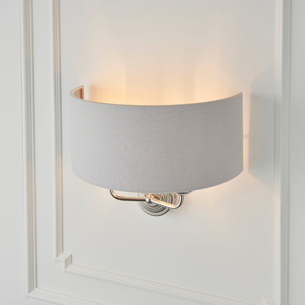 Endon Lighting 94409 Highclere 2Lt Wall Bright Nickel Plate & Silver Fabric