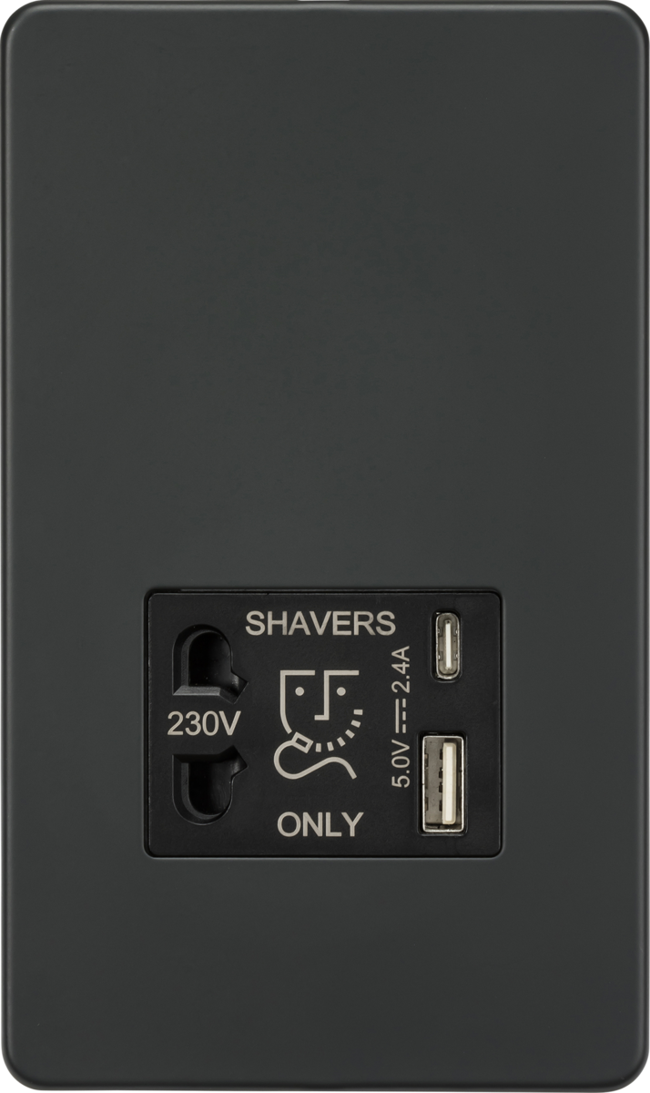 Shaver socket with dual USB A+C (5V DC 2.4A shared) - Anthracite