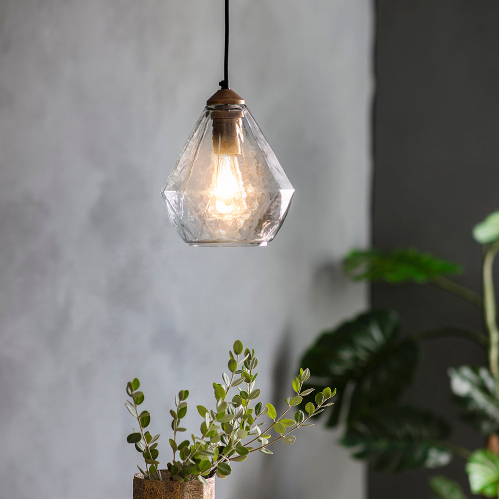 Endon Lighting 95462 Ebbe 1Lt Pendant Antique Gold Paint & Clear Glass