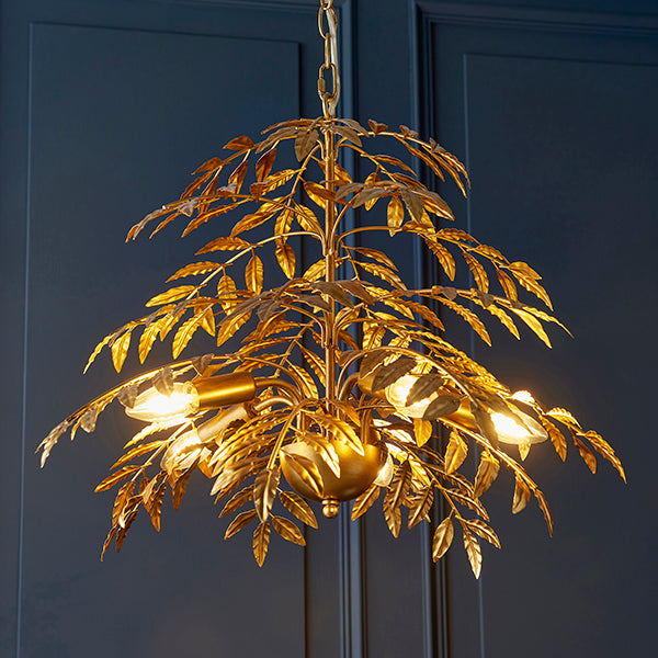Layered leaf chandelier in gold