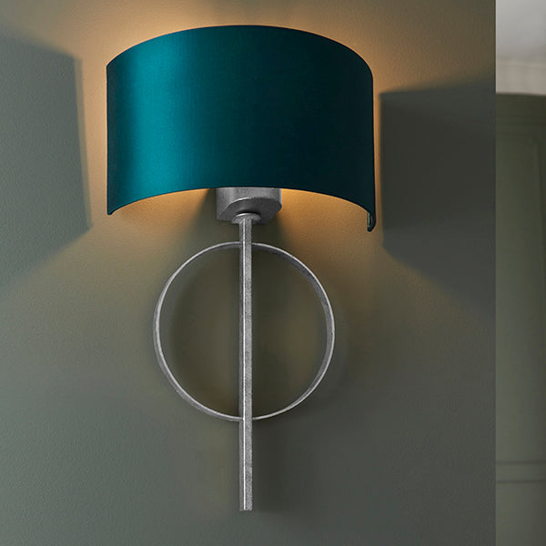 Hoop silver leaf wall light with teal shade