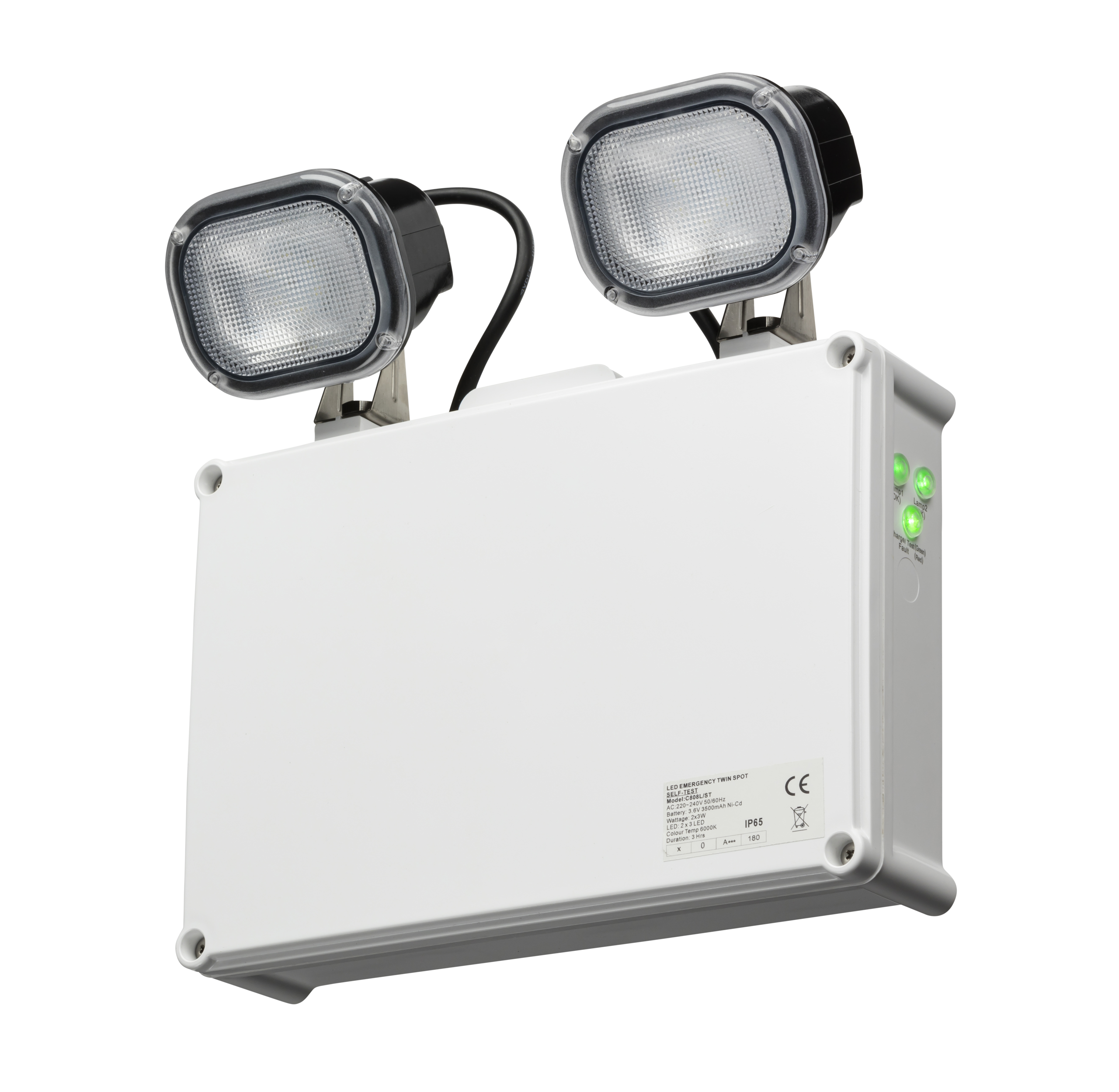 ML Accessories-EMTWINST 230V IP65 2 x 3W LED Twin Emergency Spotlight - Self Test