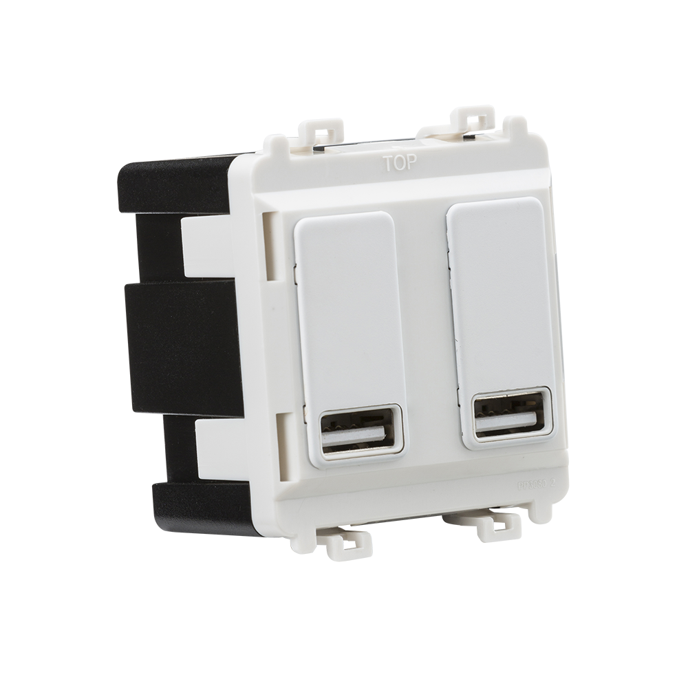 ML Accessories-GDM016MW Dual USB charger module (2 x grid positions) 5V 2.4A (shared) - matt white
