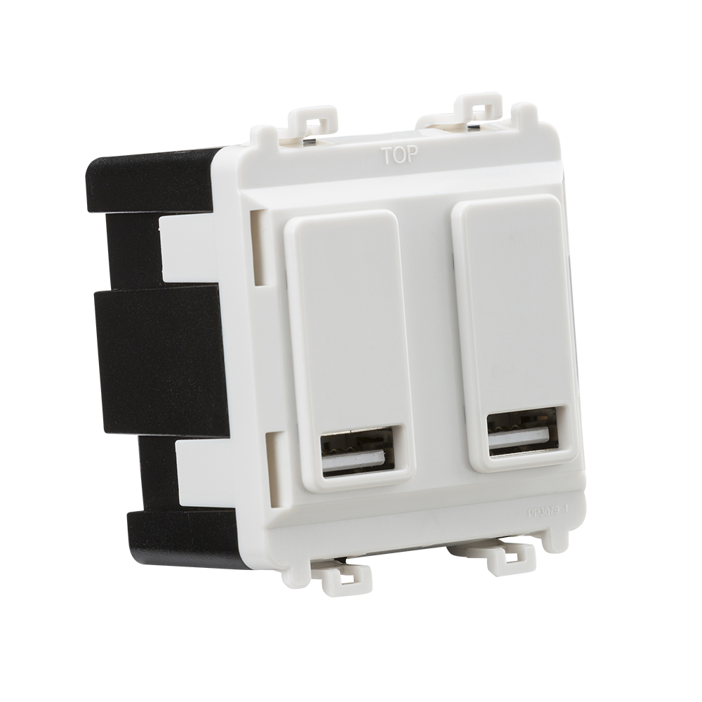 ML Accessories-GDM016U Dual USB charger module (2 x grid positions) 5V 2.4A (shared) - white