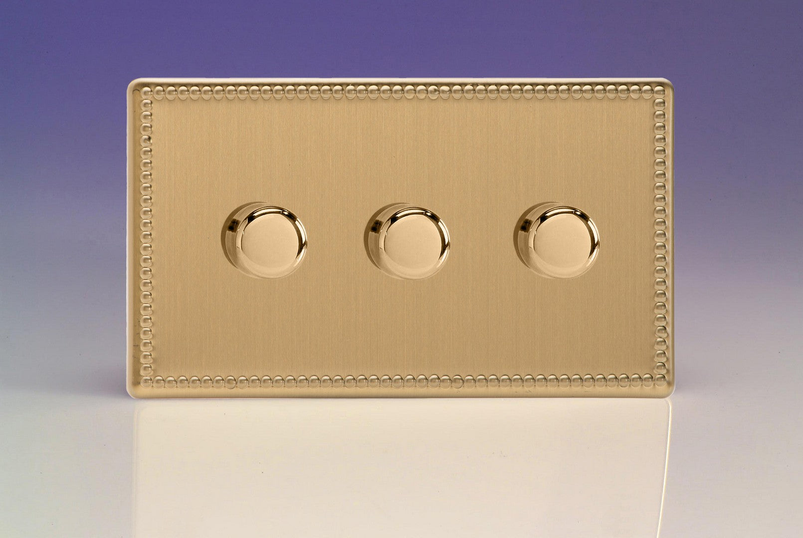 Varilight HDY33S.JB Jubilee Brushed Brass 3-Gang 2-Way Push-On/Off Rotary Dimmer 3 x 60-400W (Twin Plate)