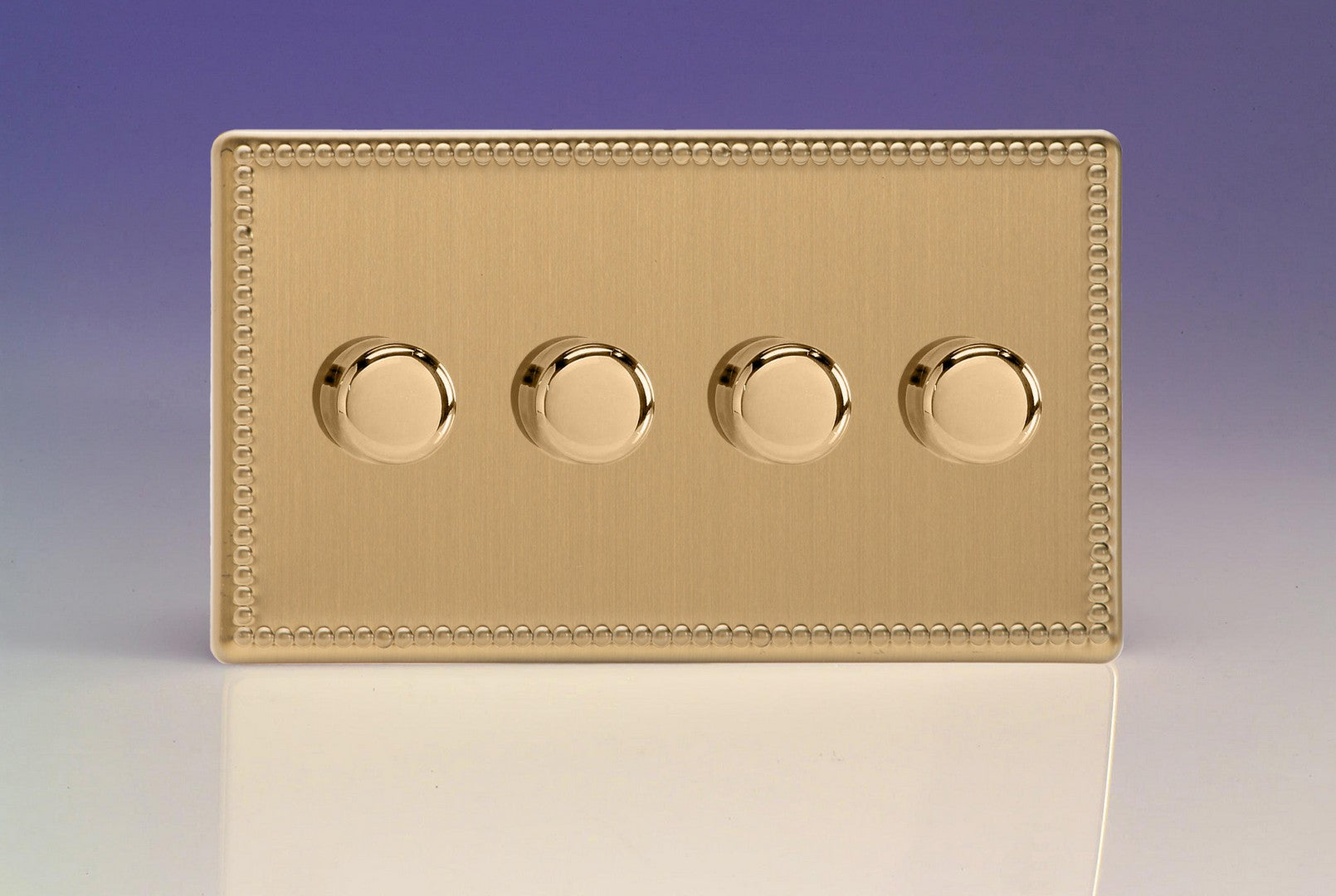 Varilight HDY44S.JB Jubilee Brushed Brass 4-Gang 2-Way Push-On/Off Rotary Dimmer 4 x 40-250W (Twin Plate)