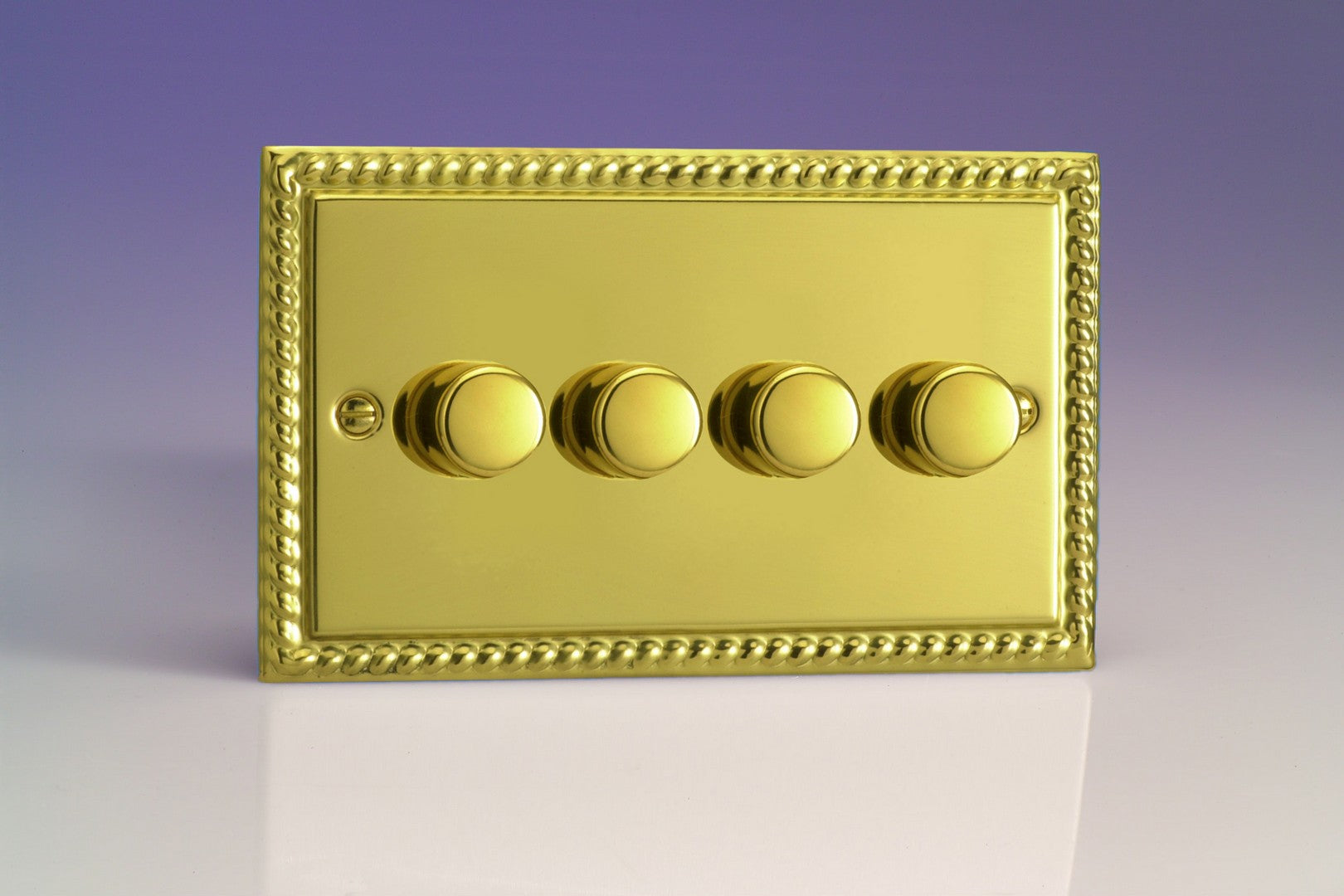 Varilight HG44 Classic Georgian Brass 4-Gang 2-Way Push-On/Off Rotary Dimmer 4 x 40-250W (Twin Plate)