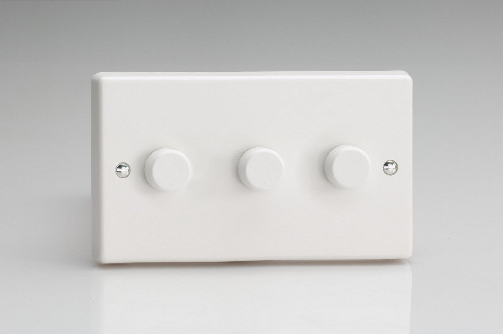 Varilight HQ43W White White Plastic 3-Gang 2-Way Push-On/Off Rotary Dimmer 3 x 40-250W (Twin Plate)