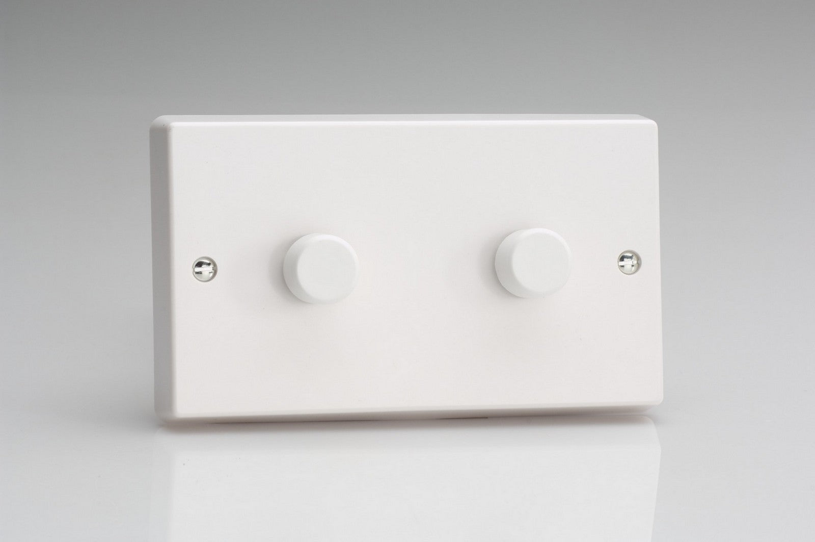 Varilight HQ62W White White Plastic 2-Gang 2-Way Push-On/Off Rotary Dimmer 2 x 200-600W (Twin Plate)