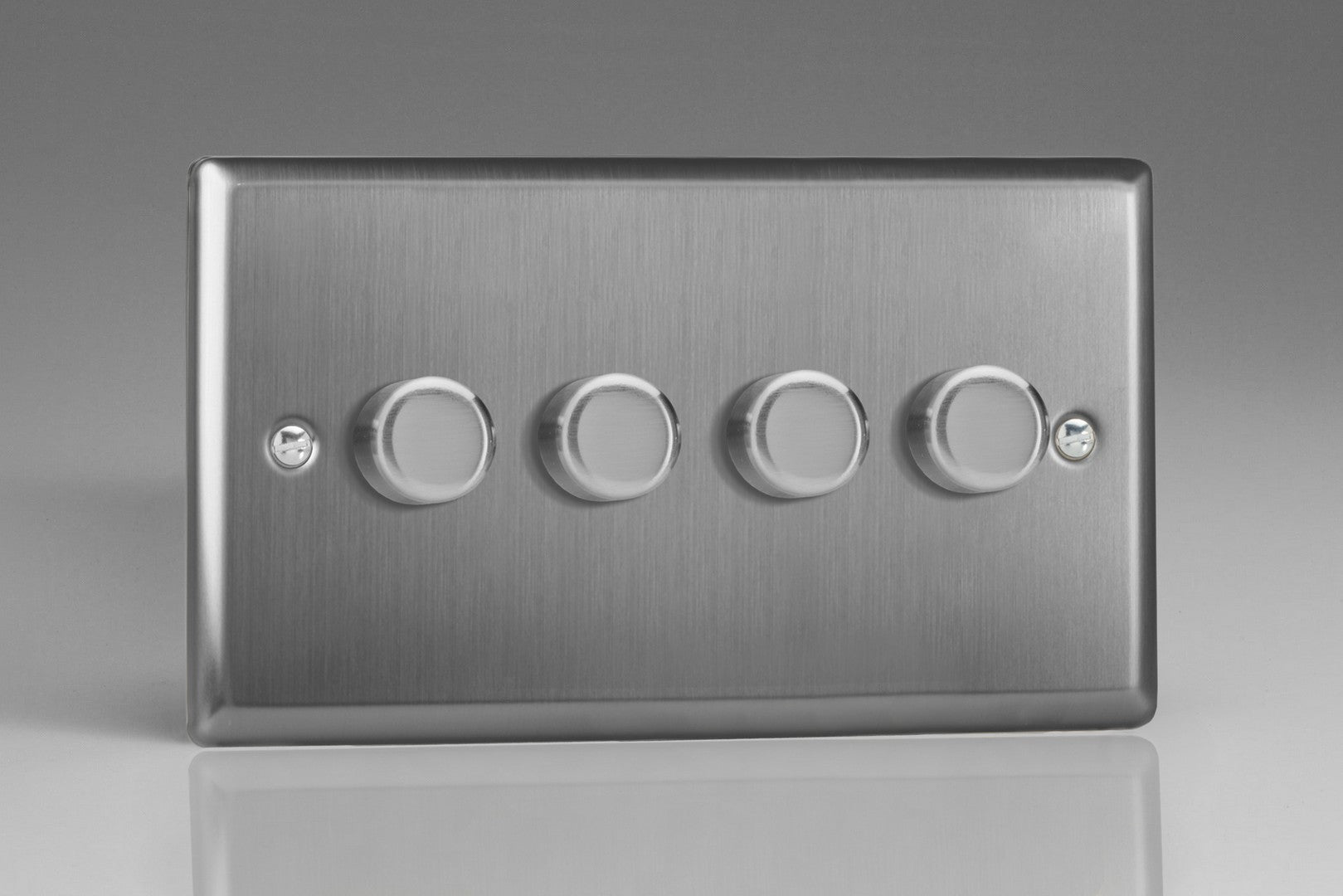 Varilight HT44 Classic Brushed Steel 4-Gang 2-Way Push-On/Off Rotary Dimmer 4 x 40-250W (Twin Plate)