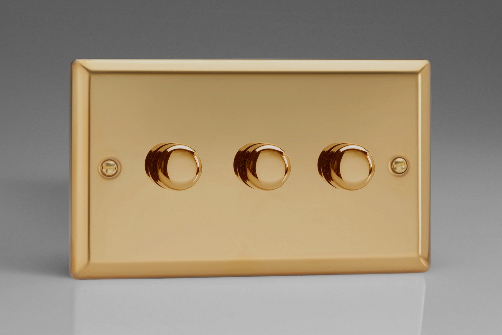 Varilight HV43 Classic Victorian Brass 3-Gang 2-Way Push-On/Off Rotary Dimmer 3 x 40-250W (Twin Plate)