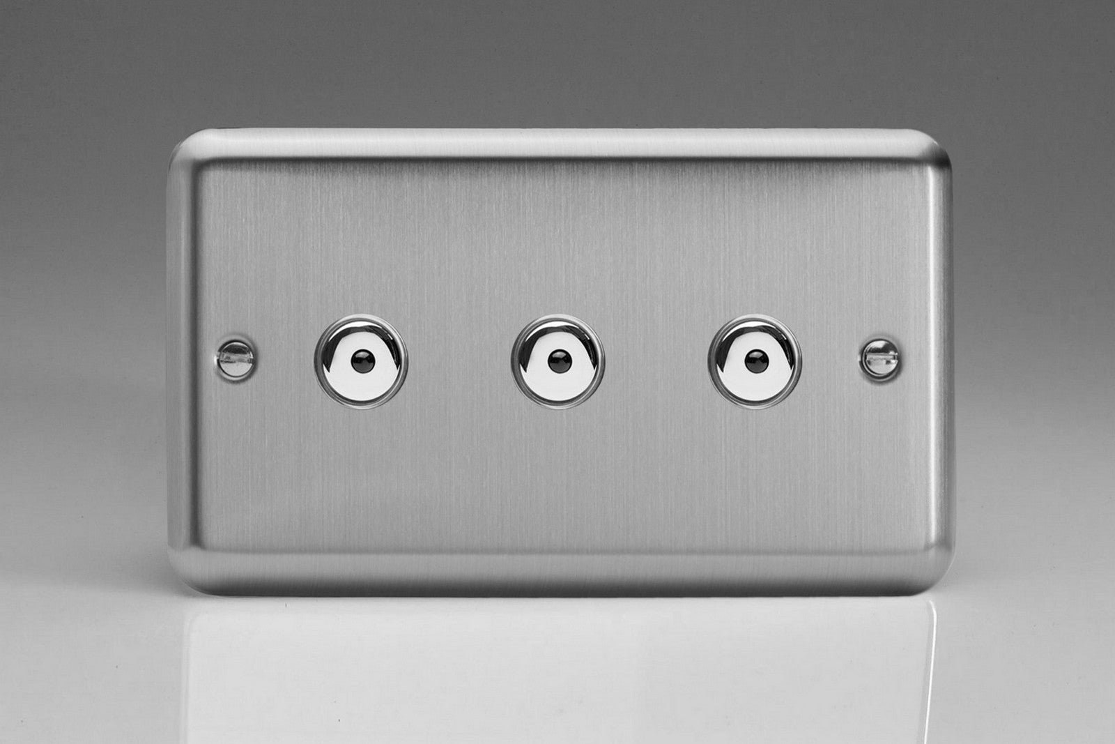 Varilight IJSI103 Value Matt Chrome 3-Gang 1-Way Remote/Touch Control Master LED Dimmer 3 x 0-100W (1-10 LEDs) (Twin Plate)