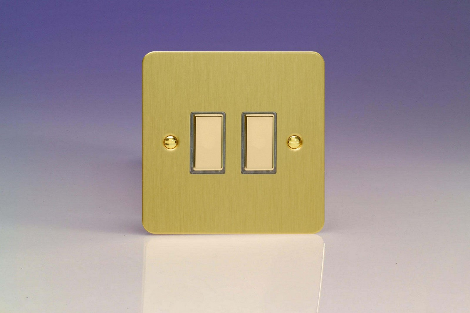 Varilight JFBES002 Ultraflat Brushed Brass 2-Gang Tactile Touch Control Dimming Slave for use with Multi-Point Touch or Remote Master on 2-Way Circuits