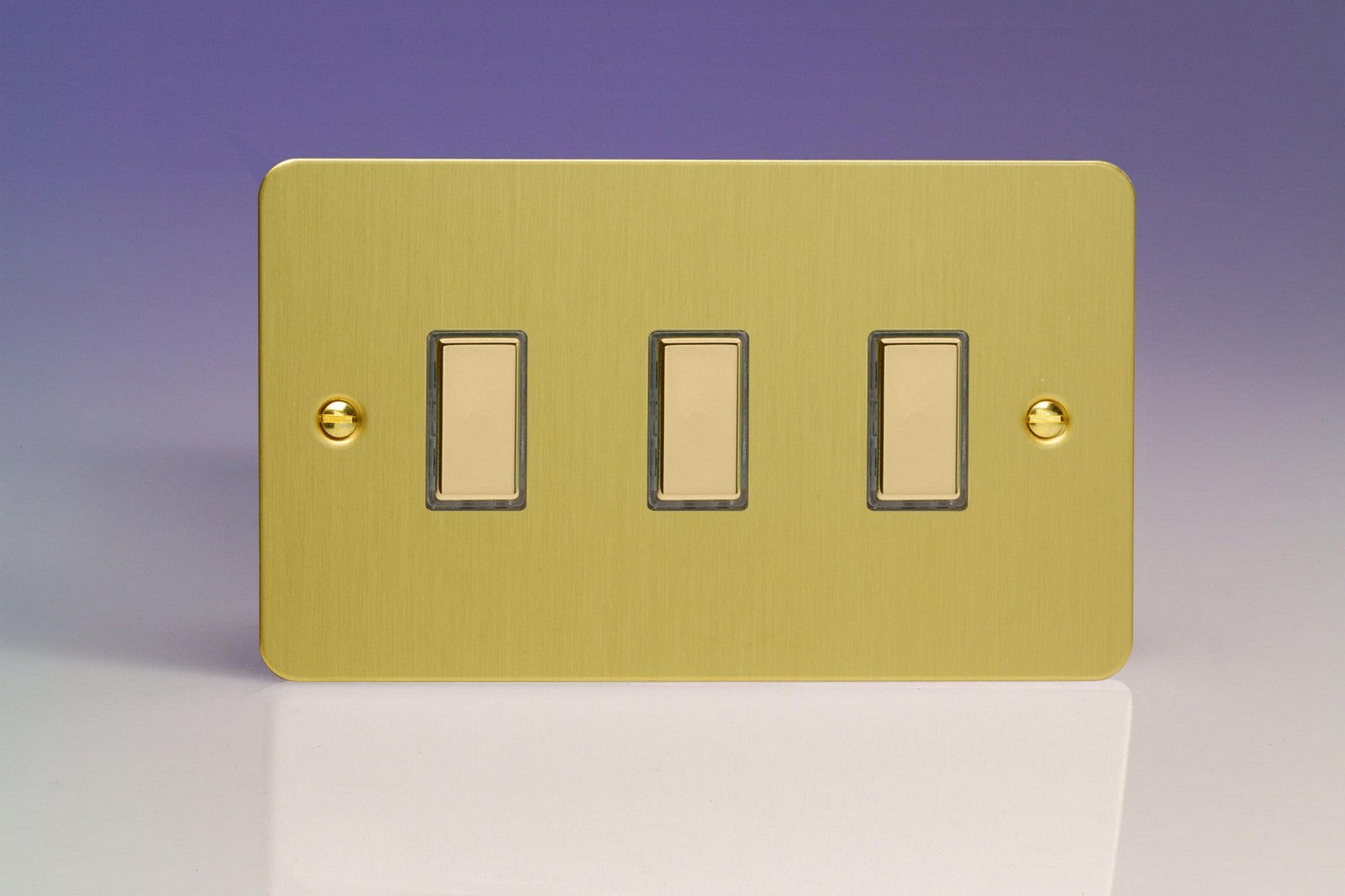 Varilight JFBES003 Ultraflat Brushed Brass 3-Gang Tactile Touch Control Dimming Slave for use with Multi-Point Touch or Remote Master on 2-Way Circuits (Twin Plate)