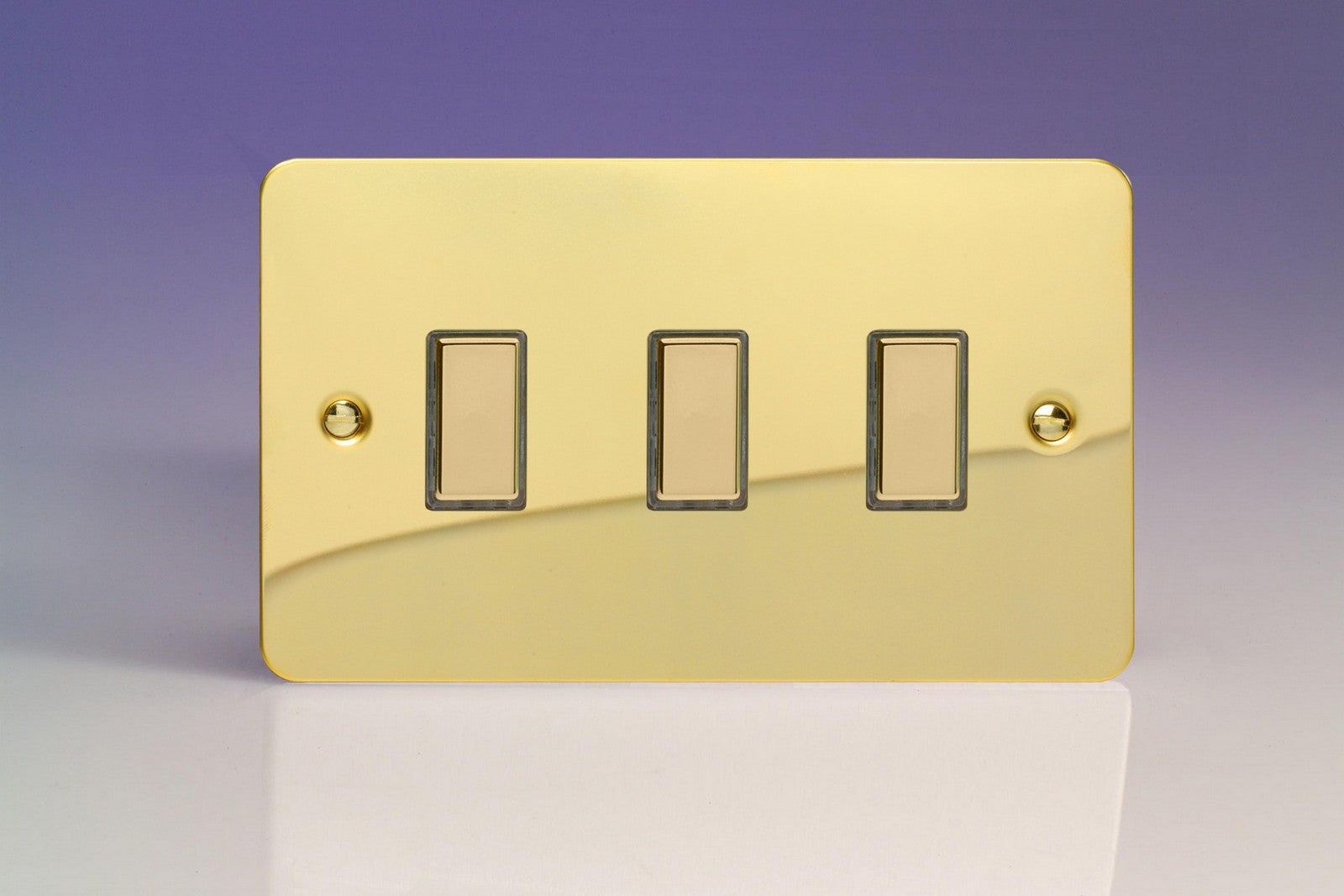 Varilight JFVES003 Ultraflat Polished Brass 3-Gang Tactile Touch Control Dimming Slave for use with Multi-Point Touch or Remote Master on 2-Way Circuits (Twin Plate)