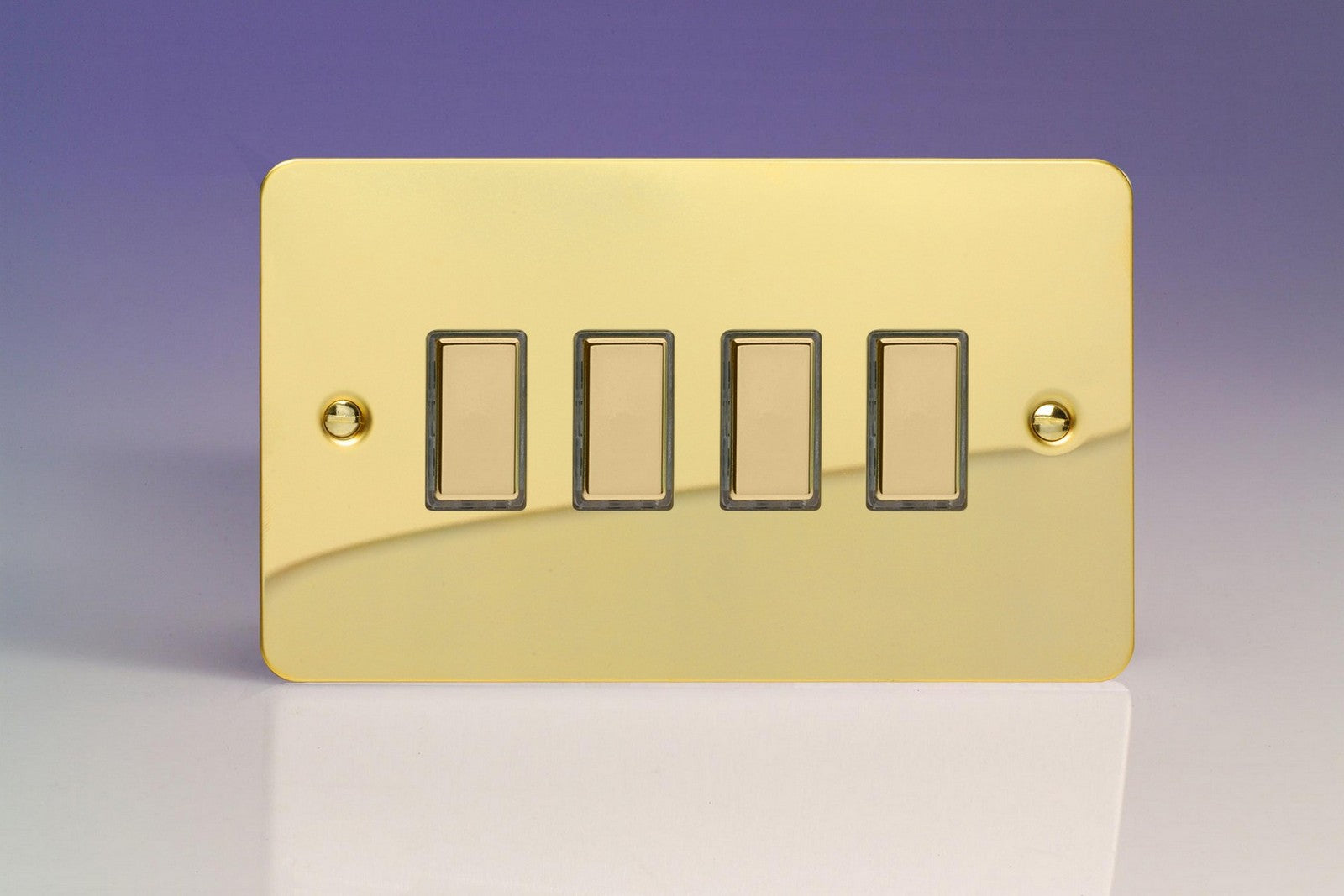 Varilight JFVES004 Ultraflat Polished Brass 4-Gang Tactile Touch Control Dimming Slave for use with Multi-Point Touch or Remote Master on 2-Way Circuits (Twin Plate)