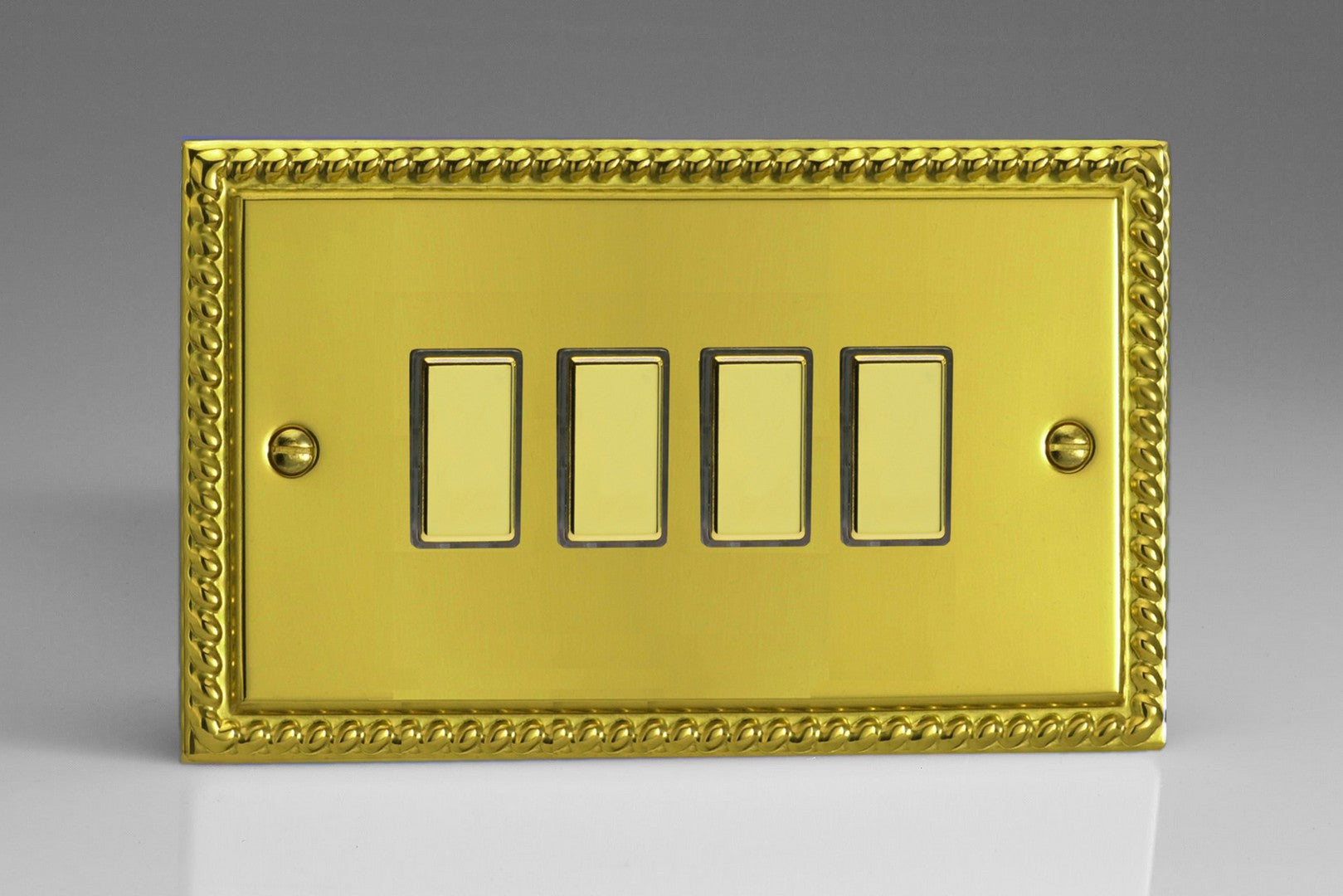 Varilight JGES004 Classic Georgian Brass 4-Gang Tactile Touch Control Dimming Slave for use with Multi-Point Touch or Remote Master on 2-Way Circuits (Twin Plate)
