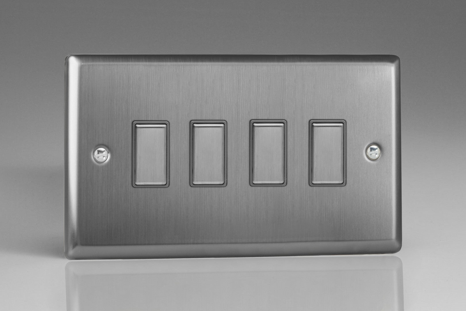 Varilight JTES004 Classic Brushed Steel 4-Gang Tactile Touch Control Dimming Slave for use with Multi-Point Touch or Remote Master on 2-Way Circuits (Twin Plate)