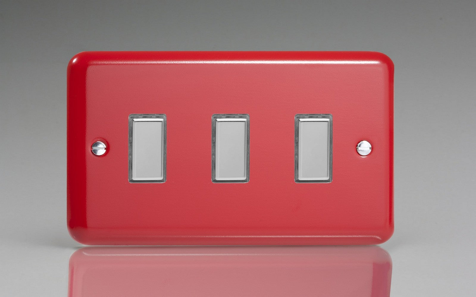 Varilight JYES003.PR Lily Pillar Box Red 3-Gang Tactile Touch Control Dimming Slave for use with Multi-Point Touch or Remote Master on 2-Way Circuits (Twin Plate)