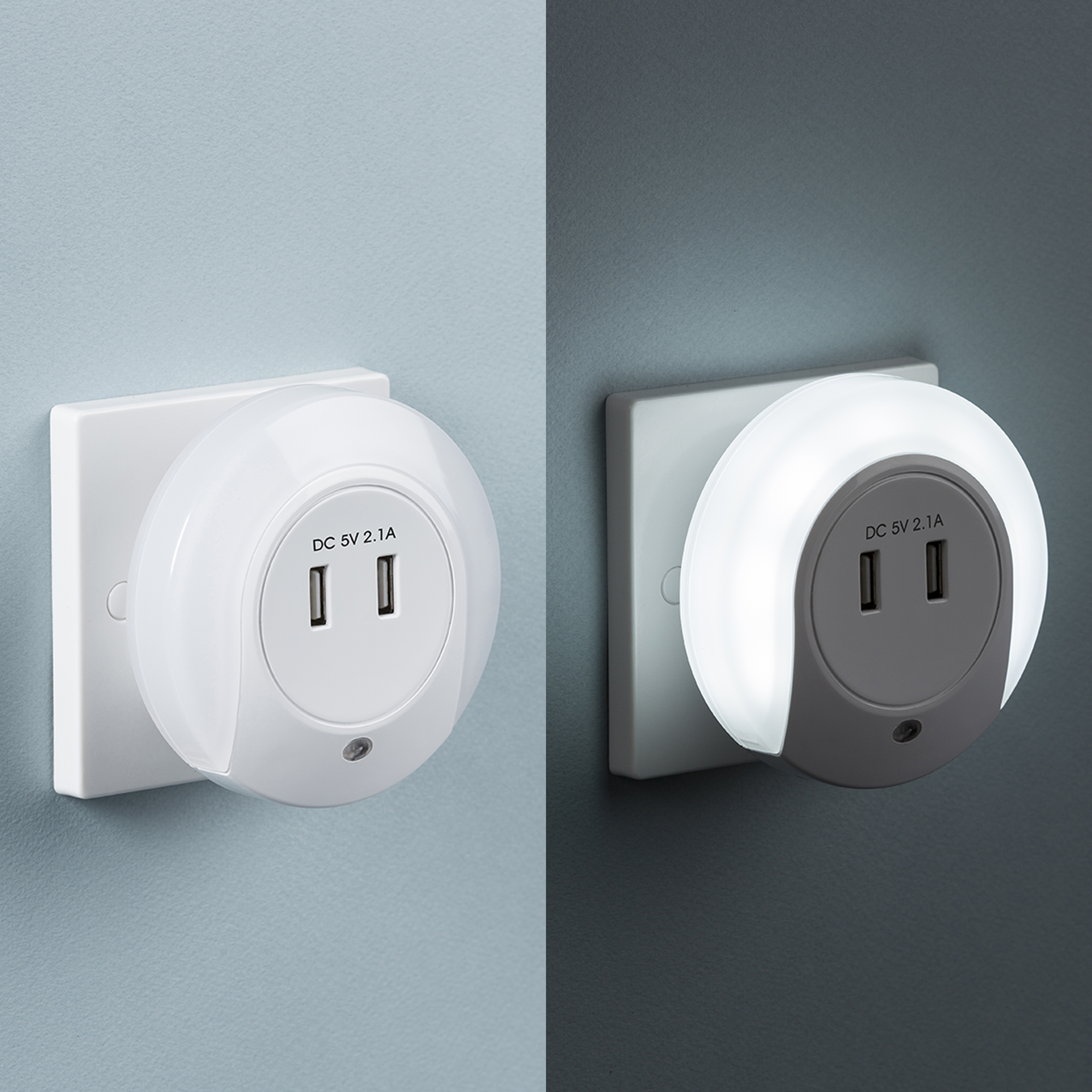 ML Accessories-NL002 Plug in LED Night Light with Dual USB Charger Ports 5V DC 2.1A (shared)