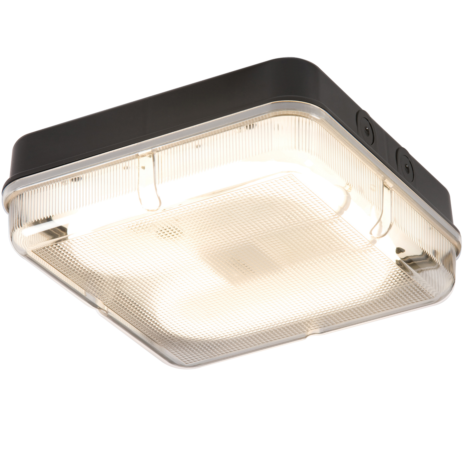 ML Accessories-TPS28BPEMHF IP65 28W HF Square Emergency Bulkhead with Prismatic Diffuser and Black Base