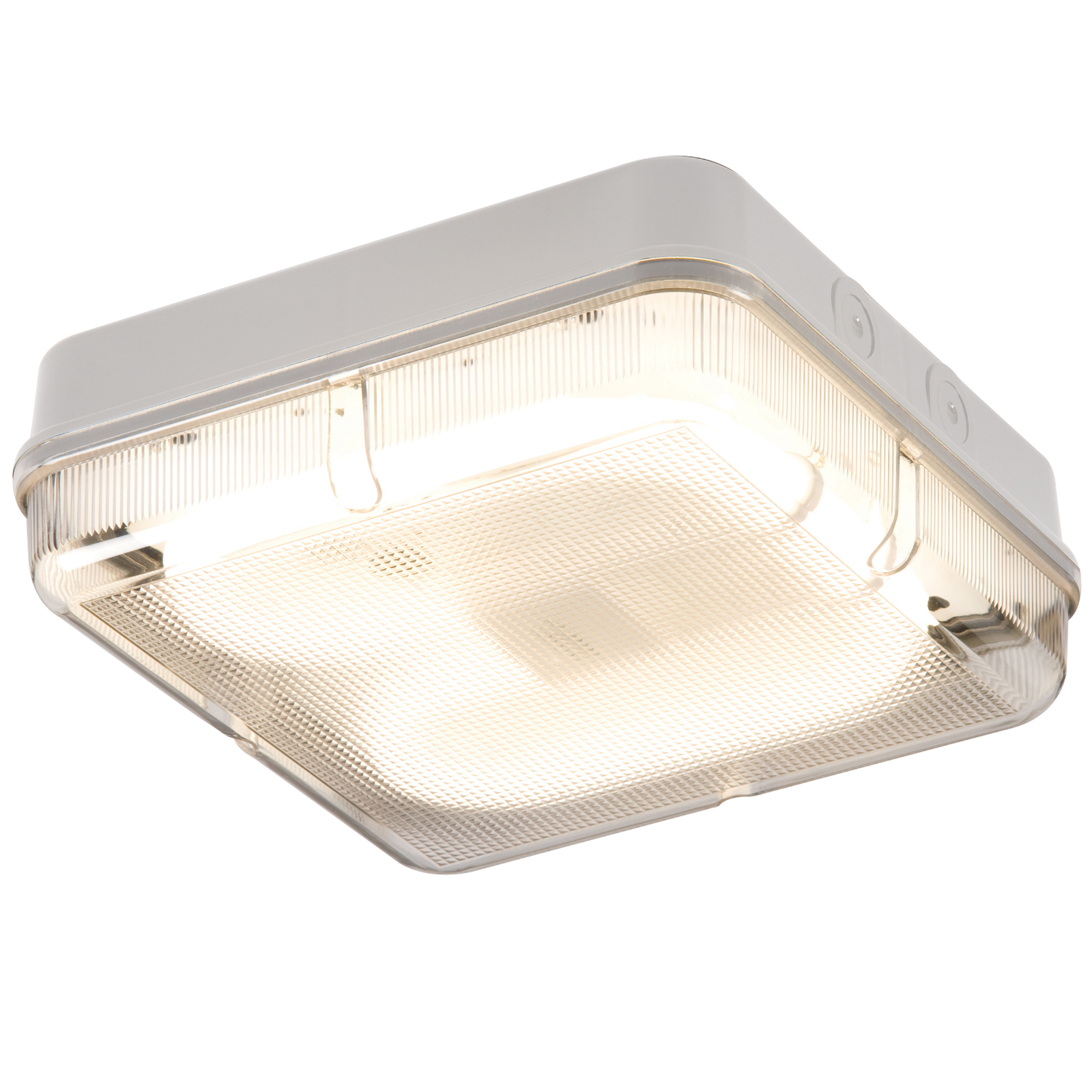ML Accessories-TPS28WPEMHF IP65 28W HF Square Emergency Bulkhead with Prismatic Diffuser and White Base