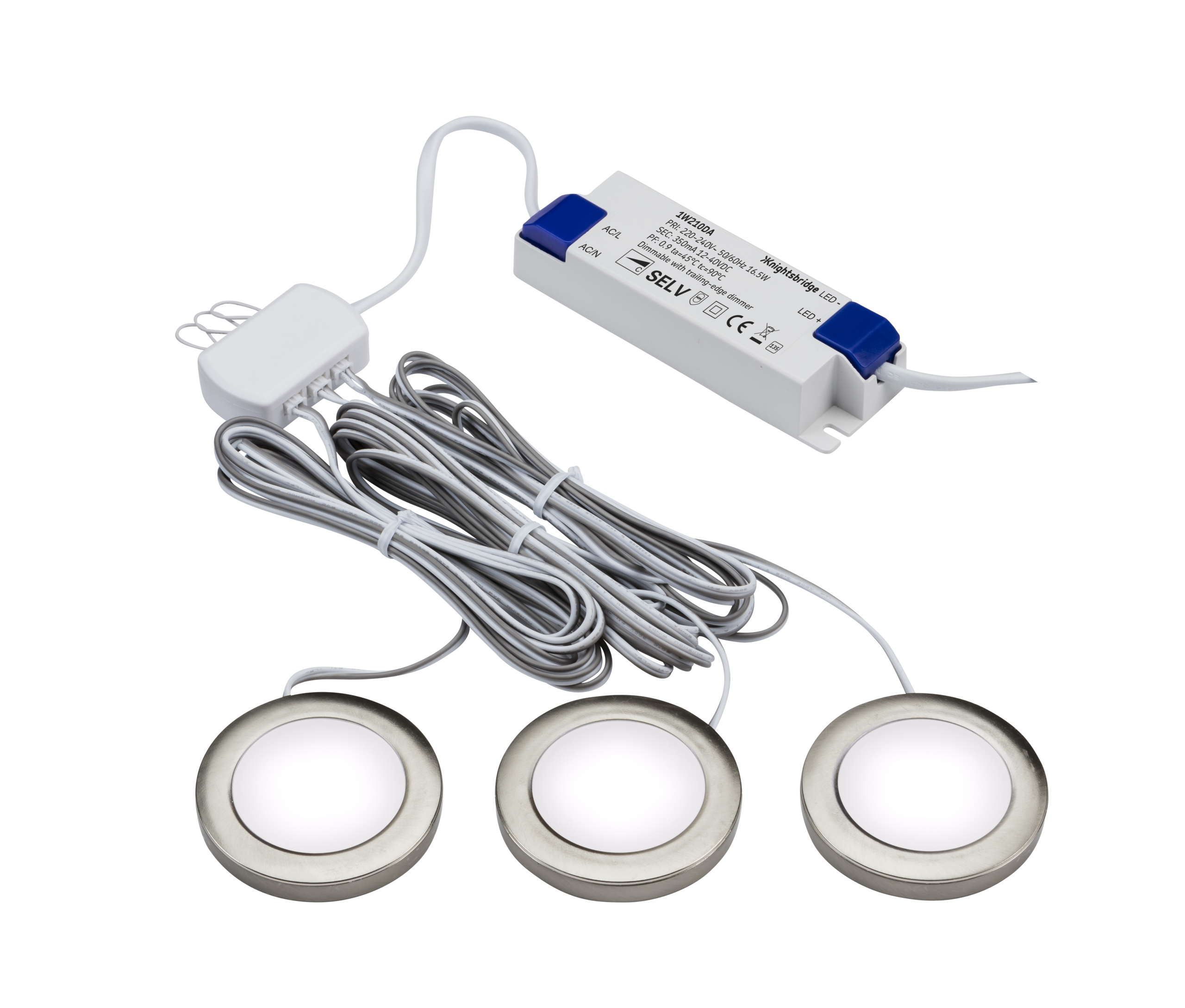 ML Accessories-UNDKIT3BCCW 230V IP20 2.5W LED Dimmable Under Cabinet Lights in Brushed Chrome - Pack of 3  - 4000K
