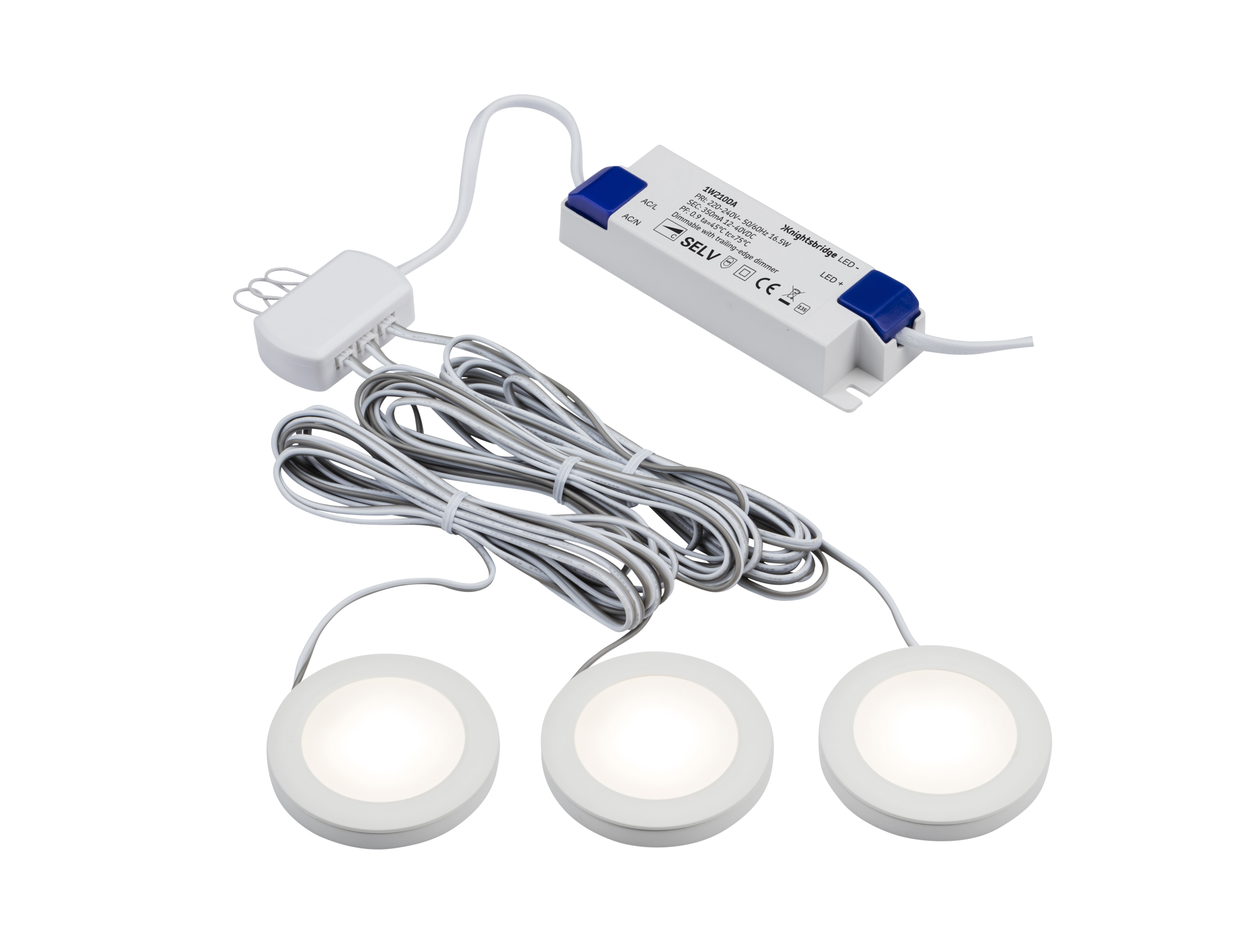 ML Accessories-UNDKIT3WWW 230V IP20 2.5W LED Dimmable Under Cabinet Lights in White - Pack of 3  - 3000K