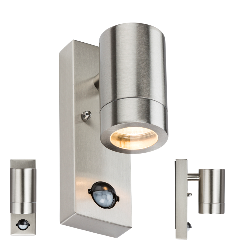 ML Accessories-WALL5LSS 230V IP44 GU10 Stainless Steel Wall Light with Pir