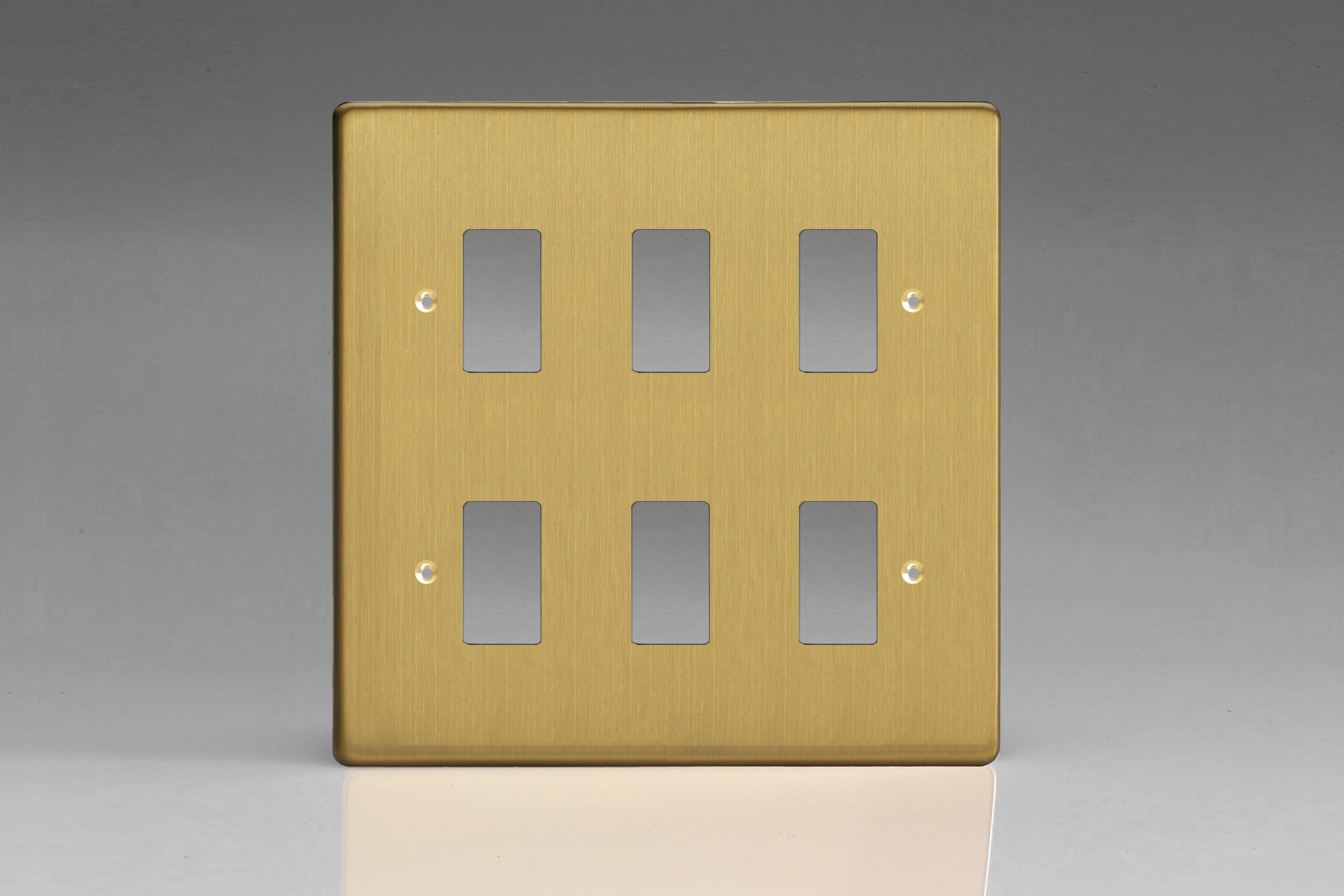 Varilight XDBPG6 PowerGrid Brushed Brass 6-Gang Grid Plate (Double Twin Plate)