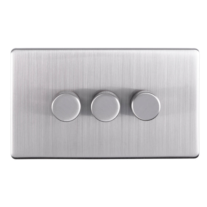 3 Gang Dimmer in Satin Nickel With Black Trim