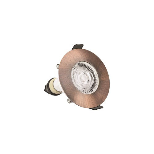 Brushed Copper Fire Rated Downlight 70mm Cutout IP65 White Round with GU10 Holder